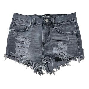 Express Distressed Gray Denim Booty Shorts